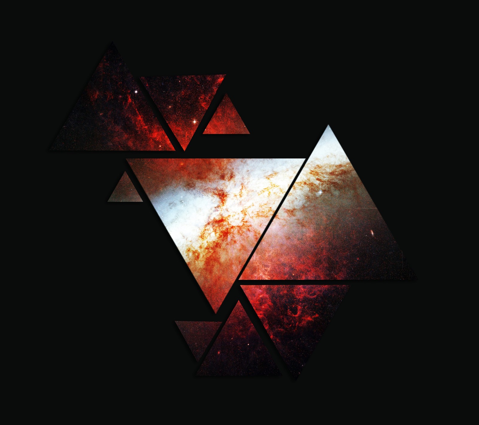 A close up of a triangle with a galaxy in the background (black, cosmos, dark, space, stars)