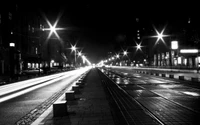 black and white, street light, black, night, city