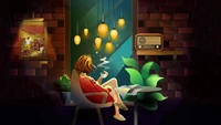 Lonely Reflections: A Teen Girl Sips Coffee in a Cozy, Illuminated Space