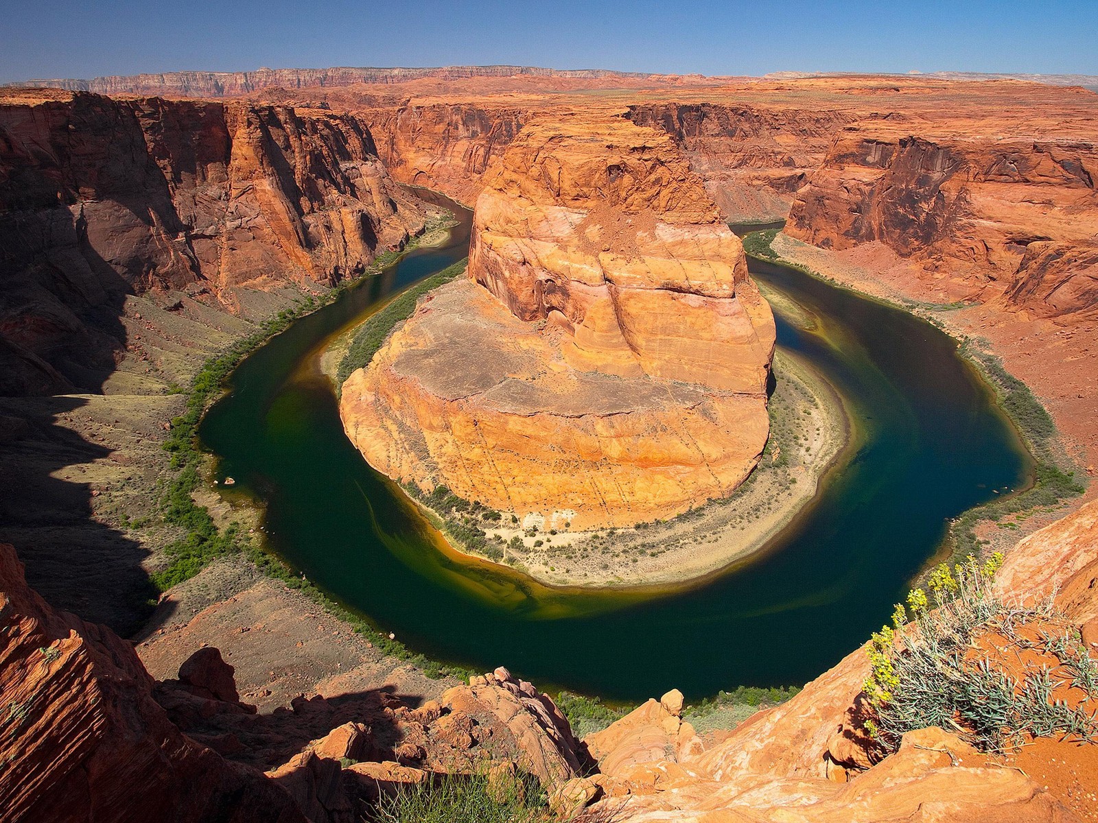 Arafed view of a canyon with a river running through it (horseshoe bend, page, grand canyon, colorado river, canyon)