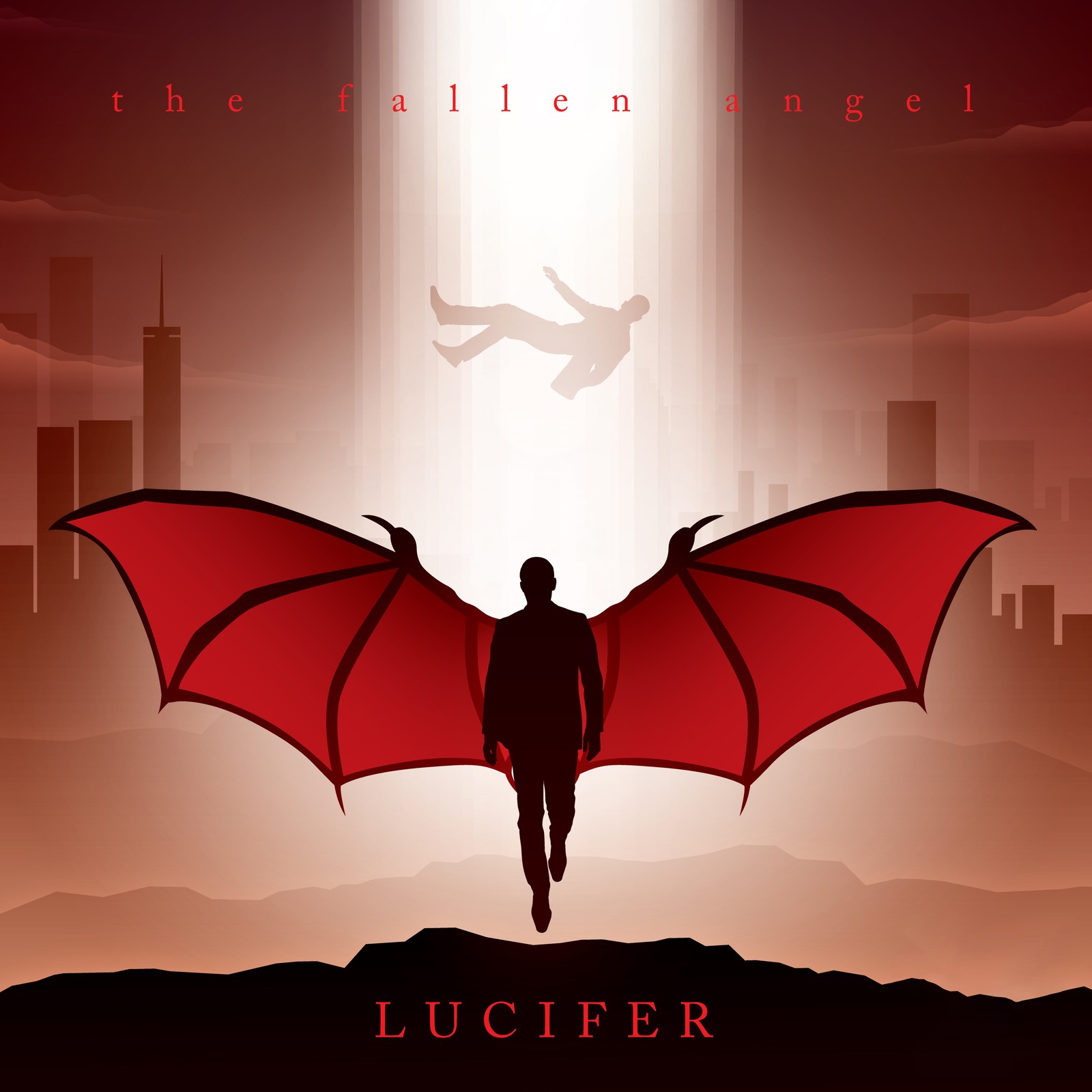 There is a man with a bat standing on a hill (lucifer morningstar, devil, minimalist, red, movies)