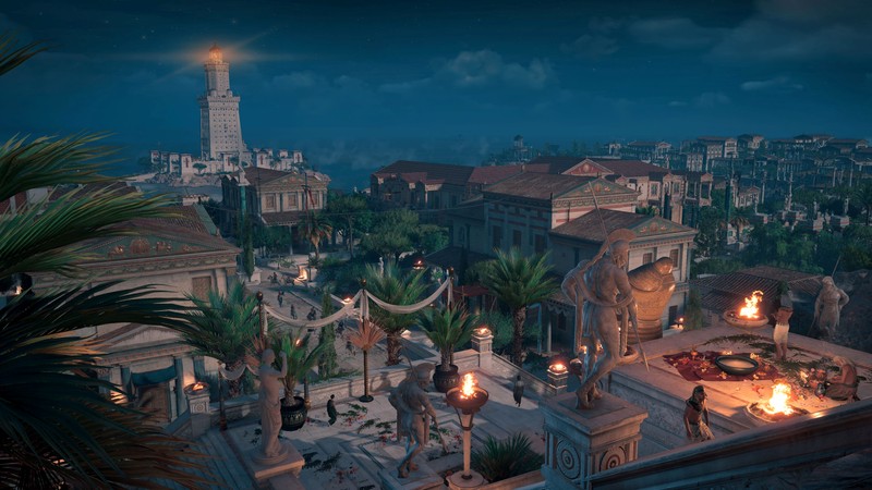 Скриншот города с часовой башней и пальмами (assassins creed origins, ассасинс крид, assassins creed, assassins creed братство, assassins creed brotherhood)