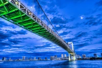 Lebendige Schrägseilbrücke gegen einen dramatischen Himmel