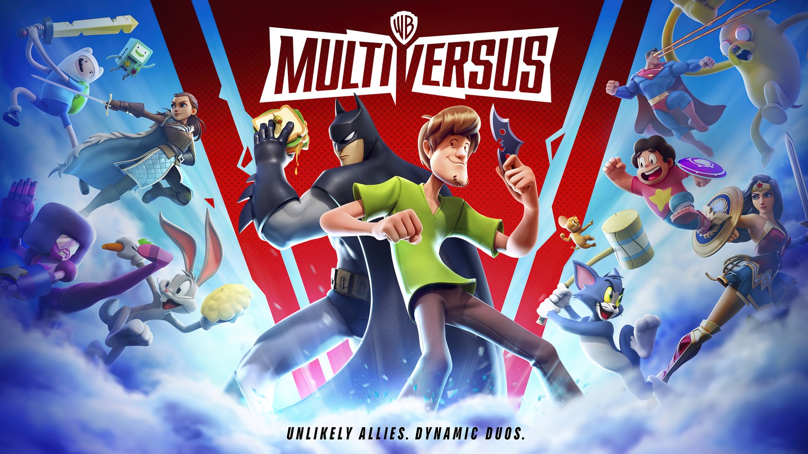 Baixar papel de parede multiversus, jogo de vídeo, shaggy rogers, batman