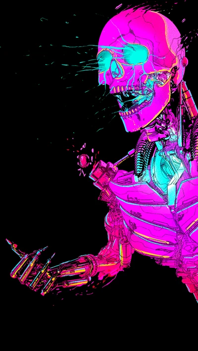 Vibrant Magenta Skeleton Illustration: A Fusion of Art and Fiction