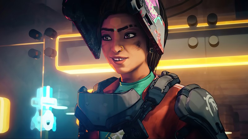 Женщина в шлеме и зеленой футболке держит чашку (apex legends, видеоигра, бастион)