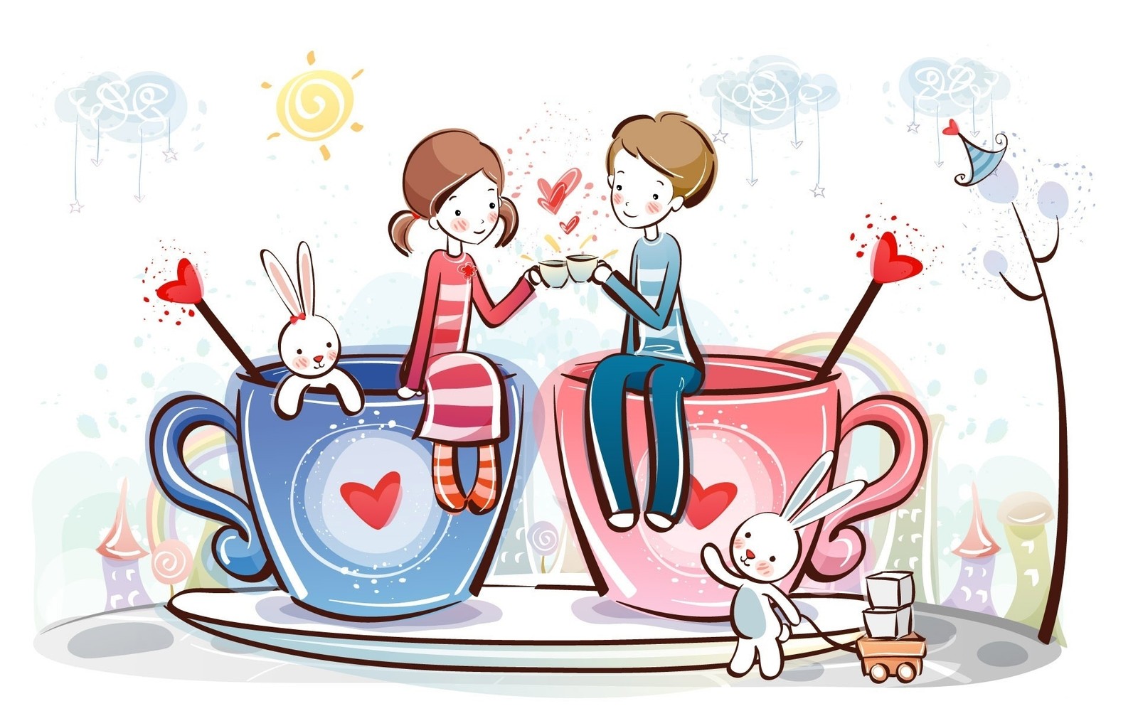 valentines day, february 14, cartoon, illustration, wish Download Wallpaper