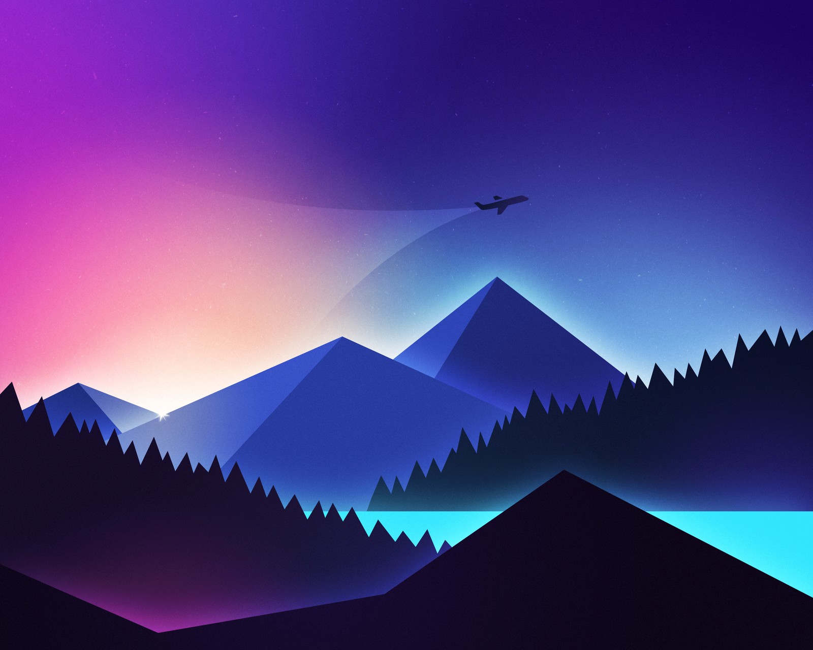 Lade berge, illustration, flug, nacht, sonnenuntergang Hintergrund herunter