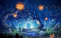 pintura, halloween, escuro, noite