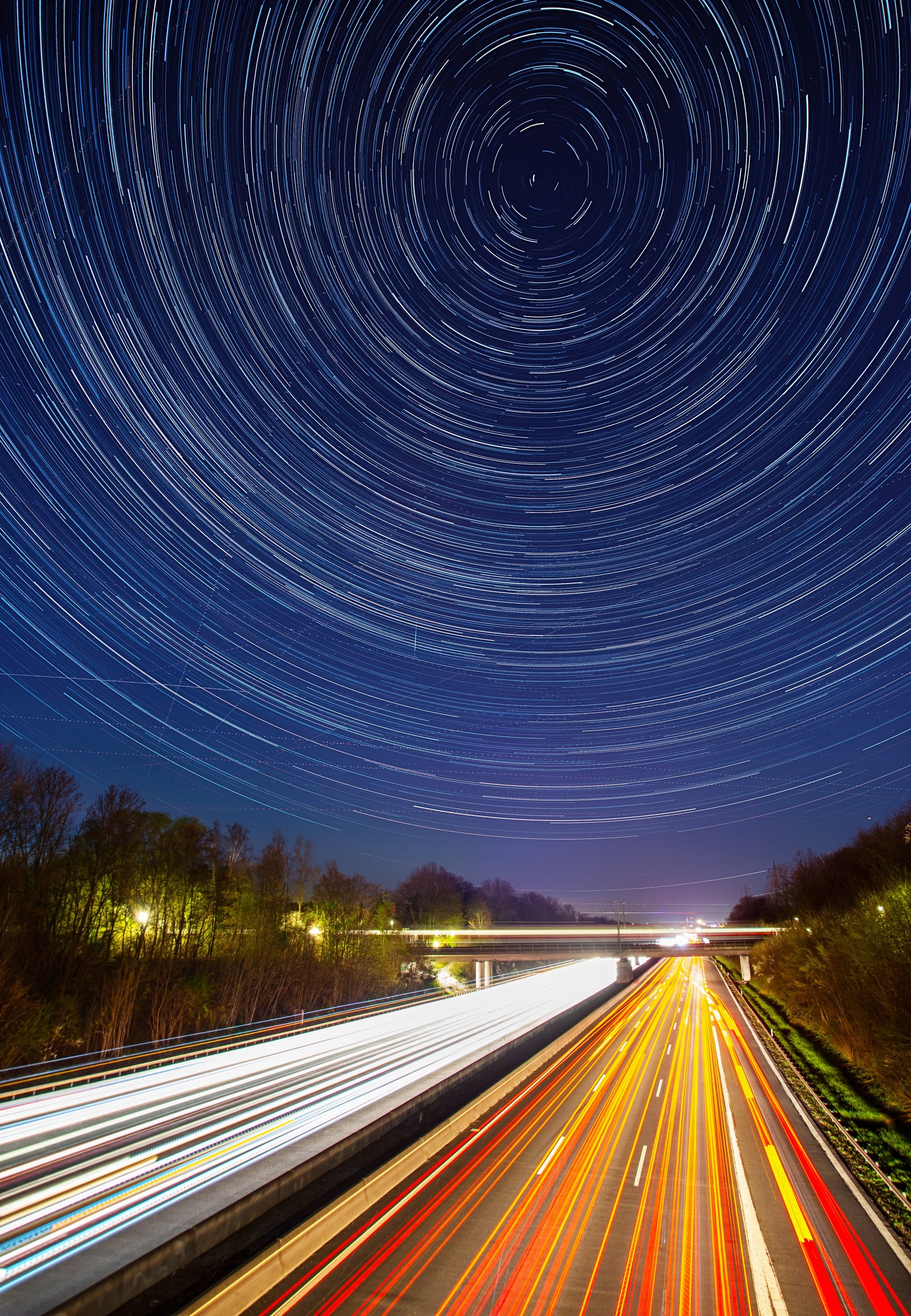 nature, night, blue, road, light wallpaper