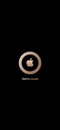 Logotipo da Apple em design circular com o texto 'Reúnam-se