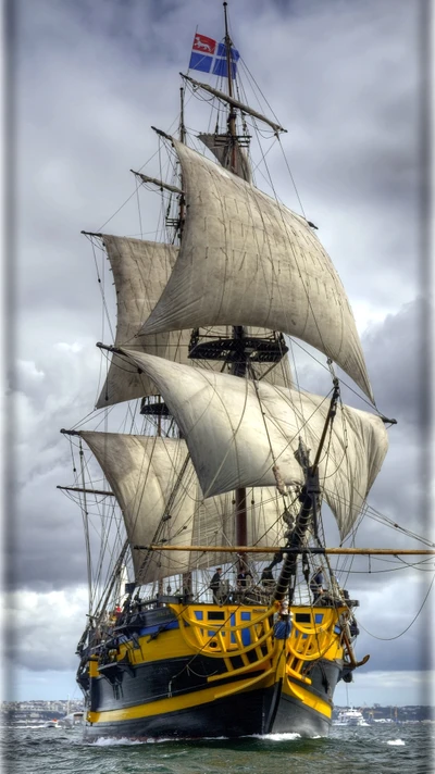 Majestic Tall Ship Sailing the Open Sea