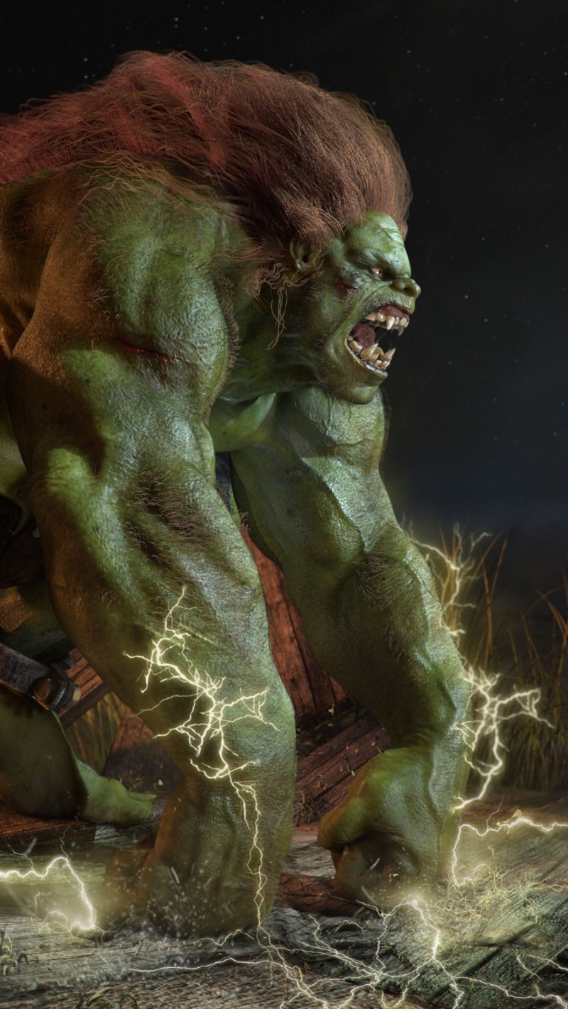 Hulk and the green man are fighting in a scene from the avengers (chains, dischar, green, hair, irons)