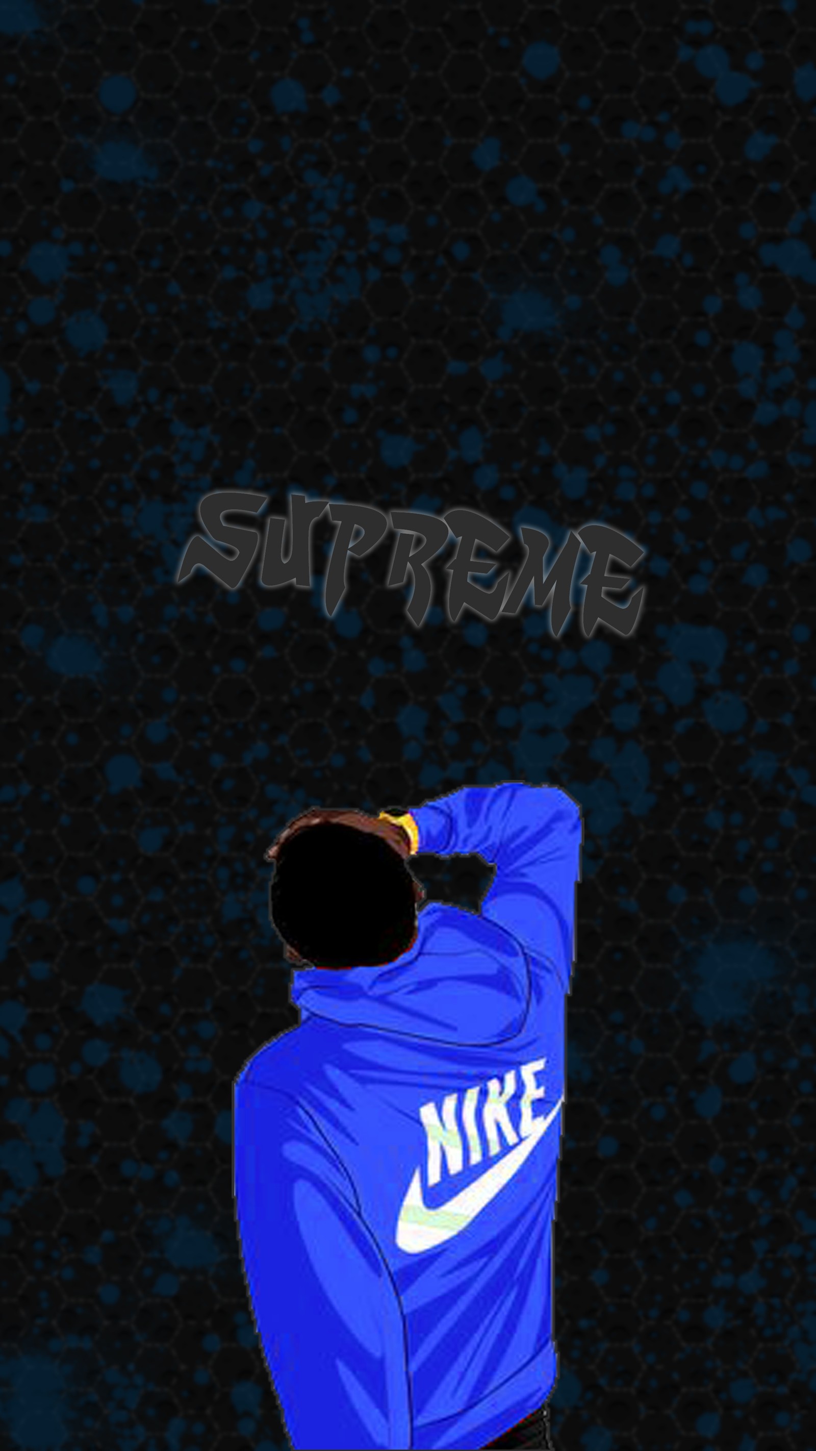 Arafed image of a man in a blue jacket with the word supreme above his head (929, bape, cool, custom, dope)