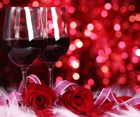 Romantic Evening with Roses and Wine