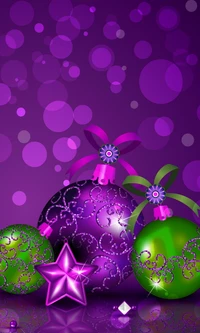 Ornamentos de Natal abstratos vibrantes em verde e roxo