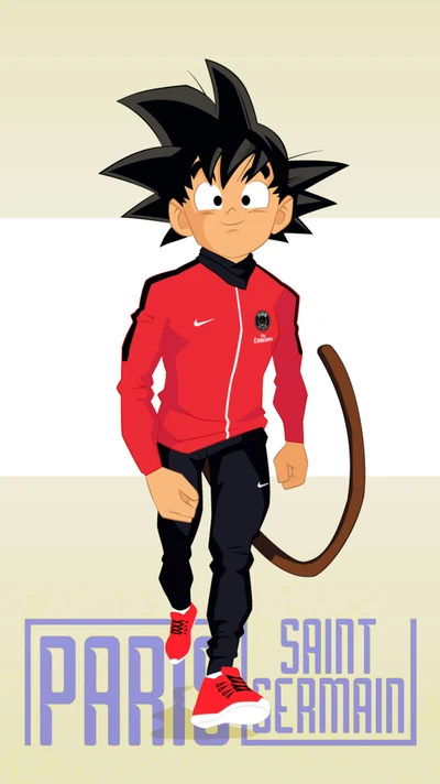 Goku in PSG Jersey with Football Theme