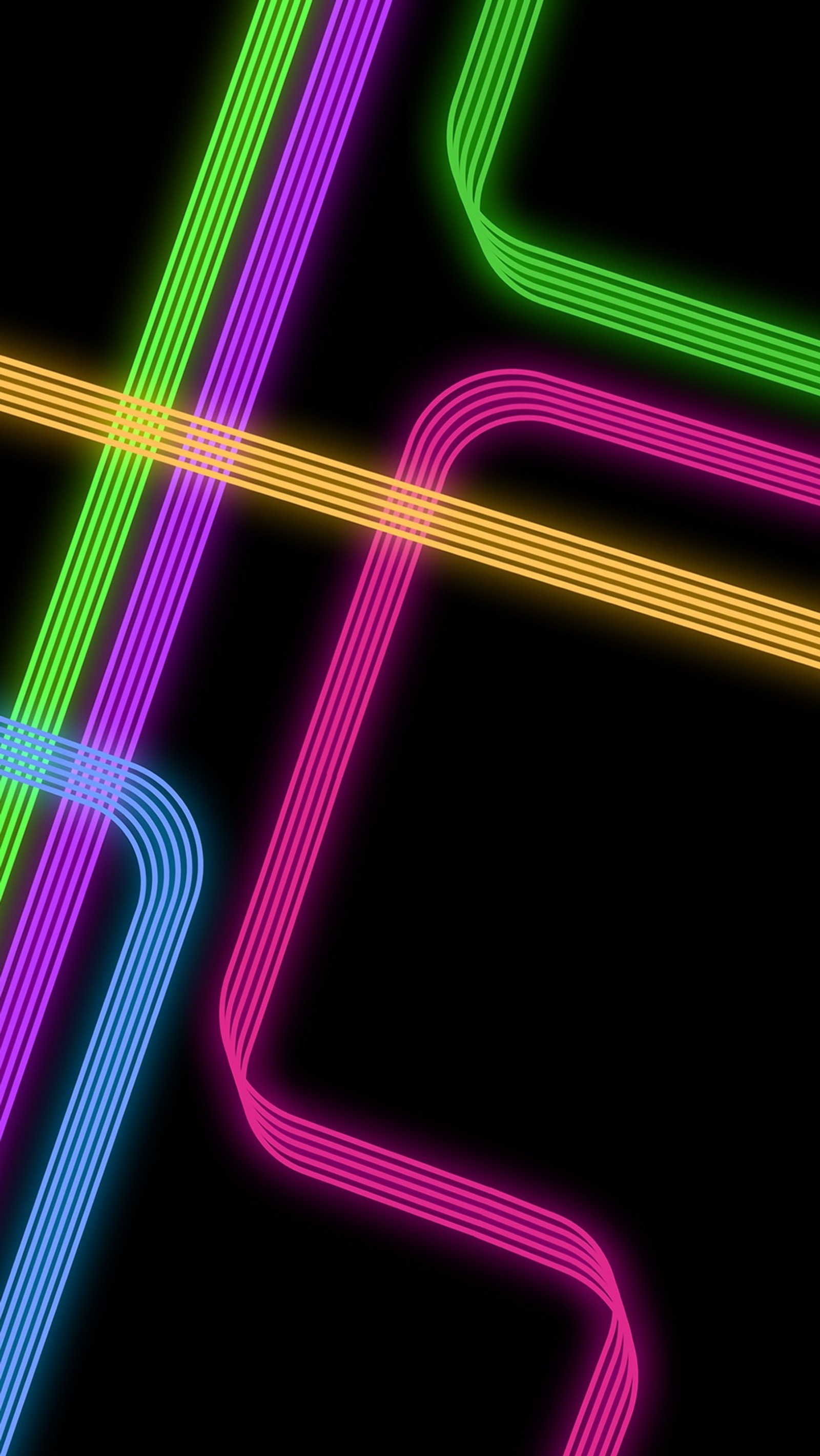 Neon lines are arranged in a pattern on a black background (lines, neon)