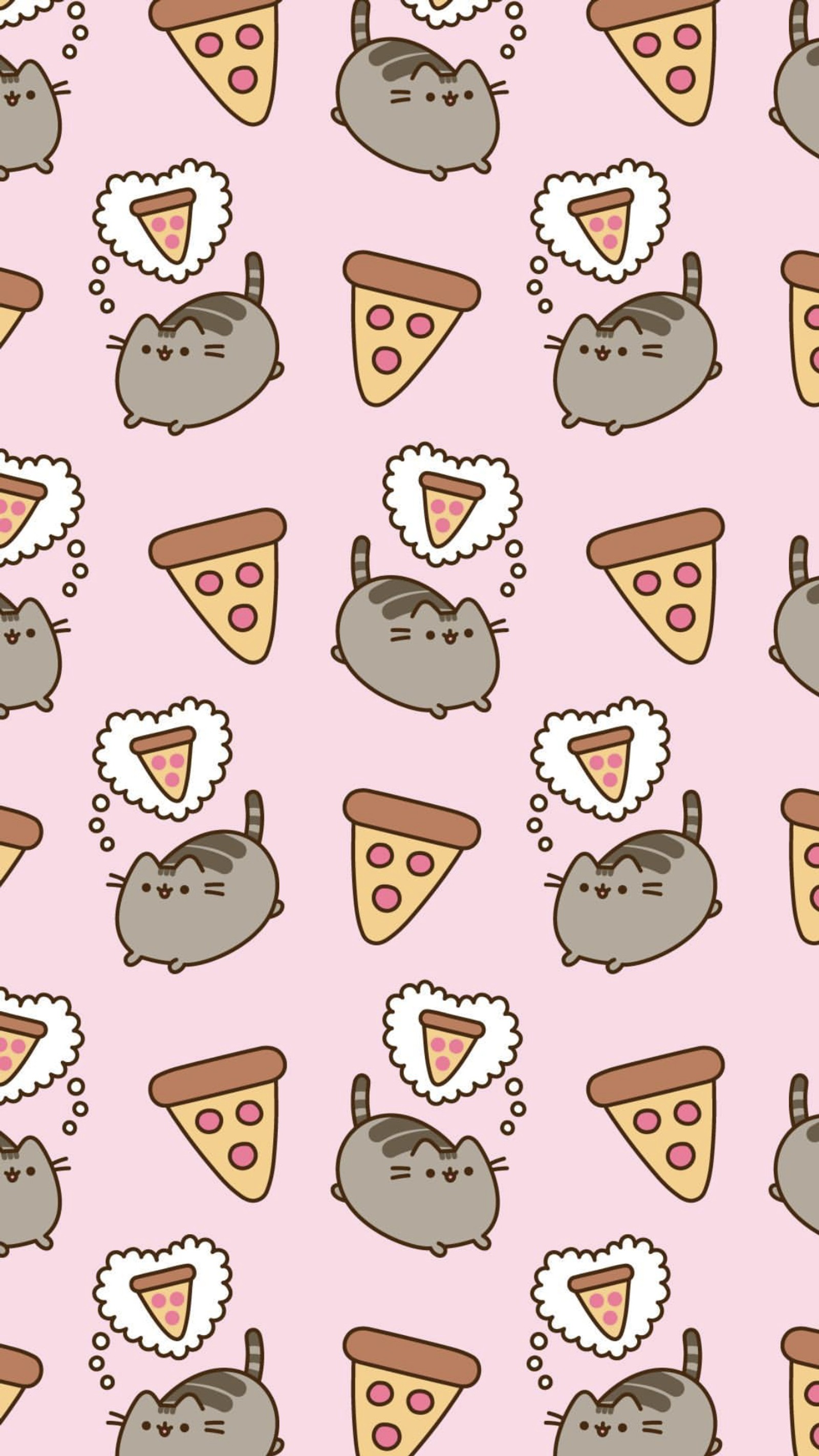 Um close de um padrão de gatos comendo pizza e bebendo água (pizza, pusheen)