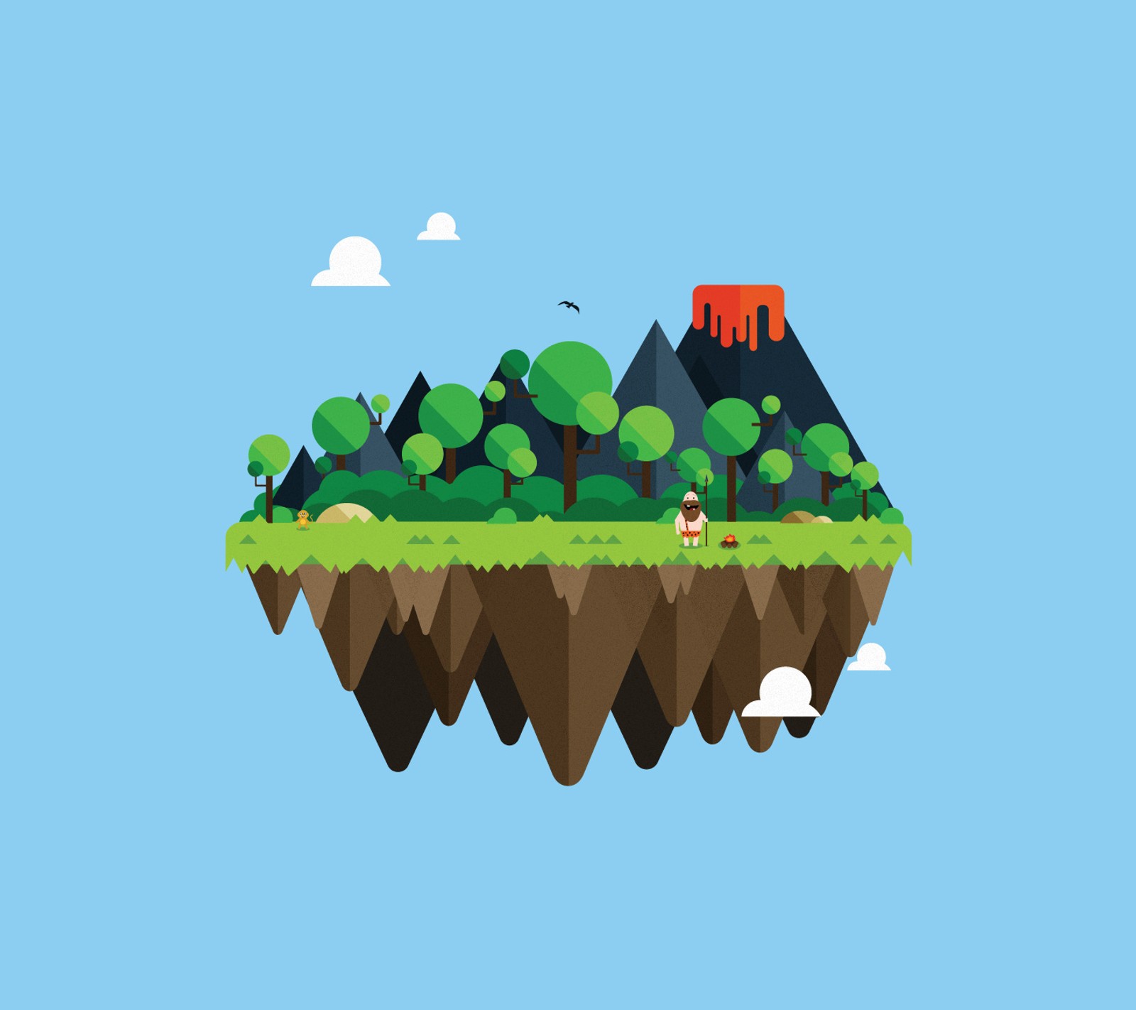 Lade blau, cavemen, illustrator, insel, dschungel Hintergrund herunter