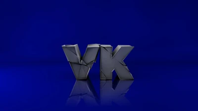 Logotipo estilizado do VK em design de origami azul cobalto