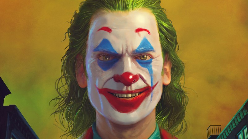 Крупный план картины клоуна с зелеными волосами (джокер 2019, joker 2019, фильм, джокер, joker)