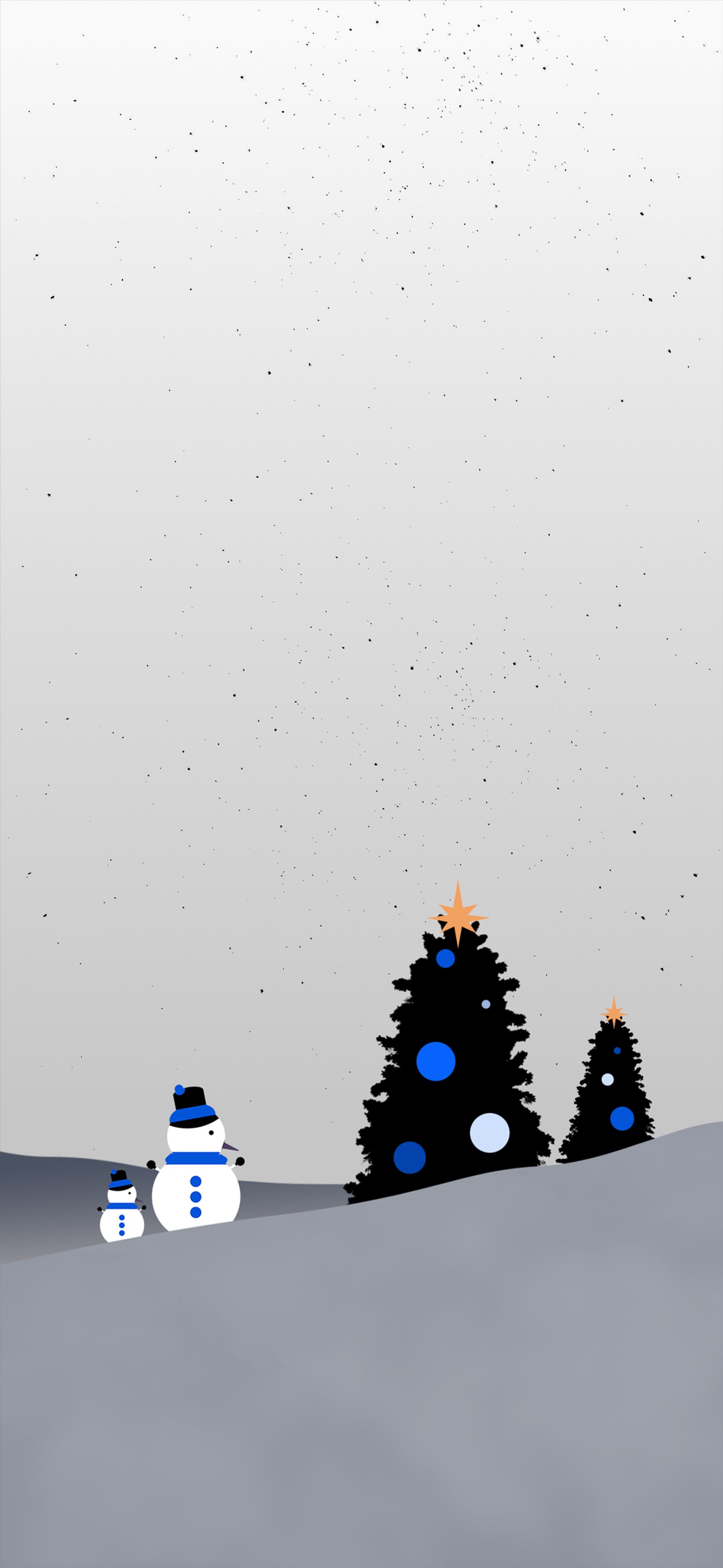 There are three snowmen standing in front of a christmas tree (christmas day, new year, holiday, liquid, evergreen)