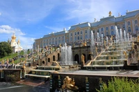 park, palace, fountain, building, water feature