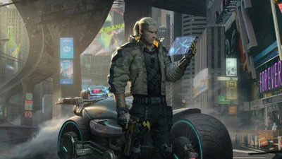 cyberpunk 2077, jeu vidéo, geralt, moto