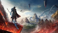 Odin betrachtet die Landschaft des Morgens von Ragnarok in Assassin's Creed Valhalla