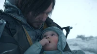 Sam Porter Bridges con Lou en un paisaje nevado - Death Stranding 2