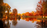 Reflexões de outono em um lago tranquilo