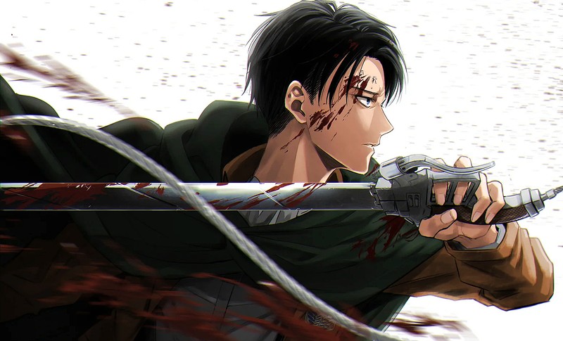 Аниме, человек с мечом в руке, держащий нож (аниме, anime, атака титанов, attack on titan, mikasa ackerman)