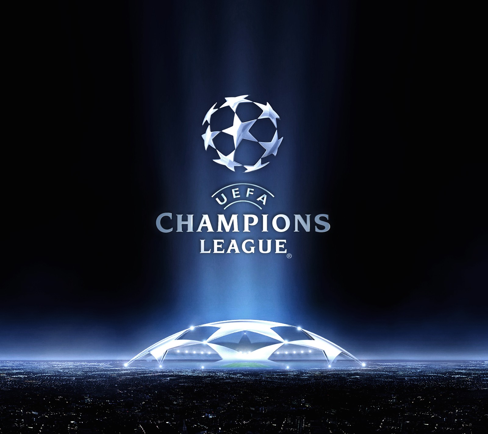 Le logo de la ligue des champions de l'uefa sur un fond sombre (champions, ligue des champions, champions league, football, ligue)