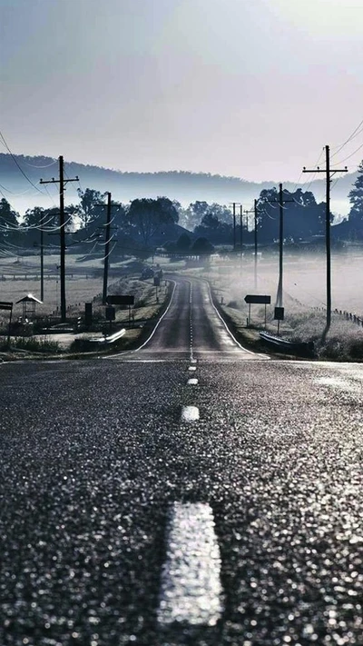 Camino sereno a través de un paisaje brumoso