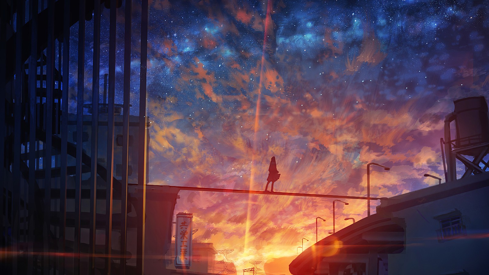 sunset, sky, scenery, anime Download Wallpaper