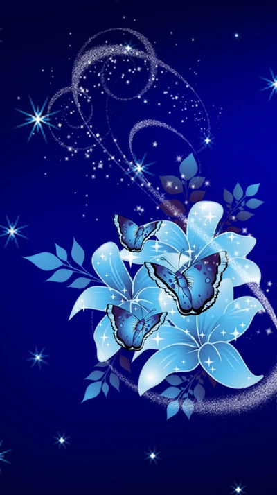 blue, butterfly, flowers, other, stars