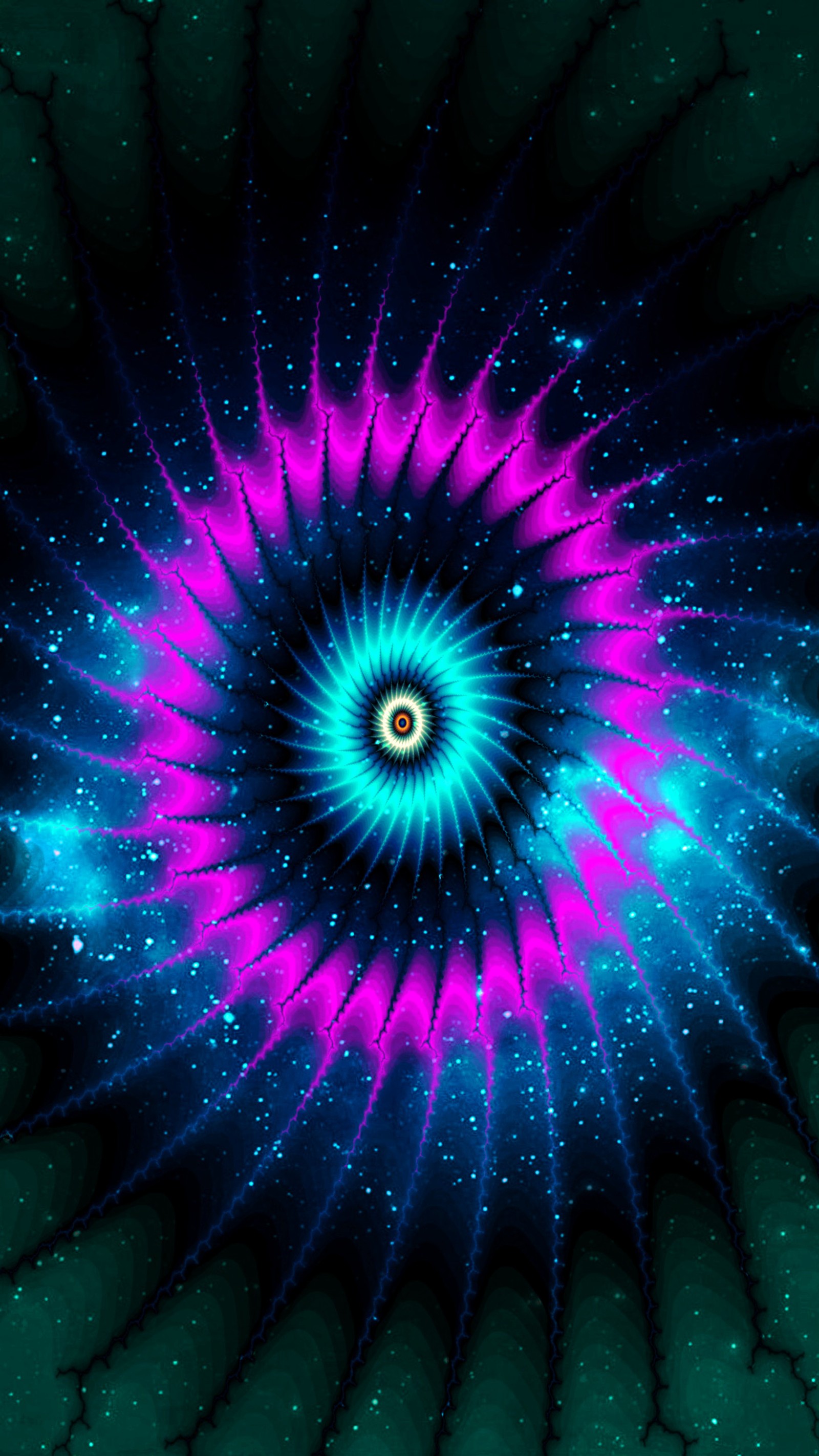 Purple and blue spiral with stars in the center (blue, pink)