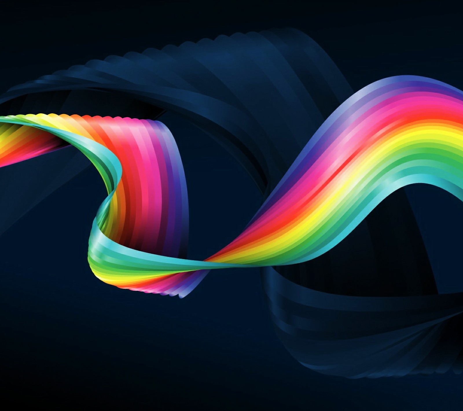 A close up of a rainbow colored ribbon on a black background (art, design, painting)