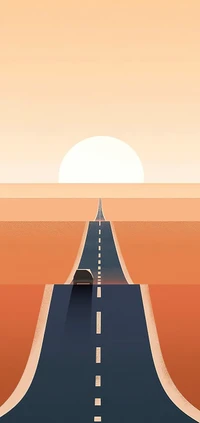 Symmetrical Road Leading to a Horizon at Sunset