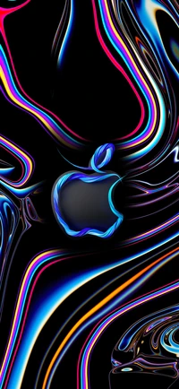 Vibrant Abstract Apple Logo with Electric Blue and Colorful Swirls