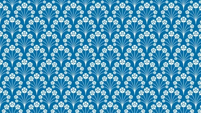 Elegant blue floral pattern with white accents, ideal for textile design in living or kitchen spaces.