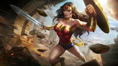 Wonder Woman in Battle: Armed with Sword and Shield