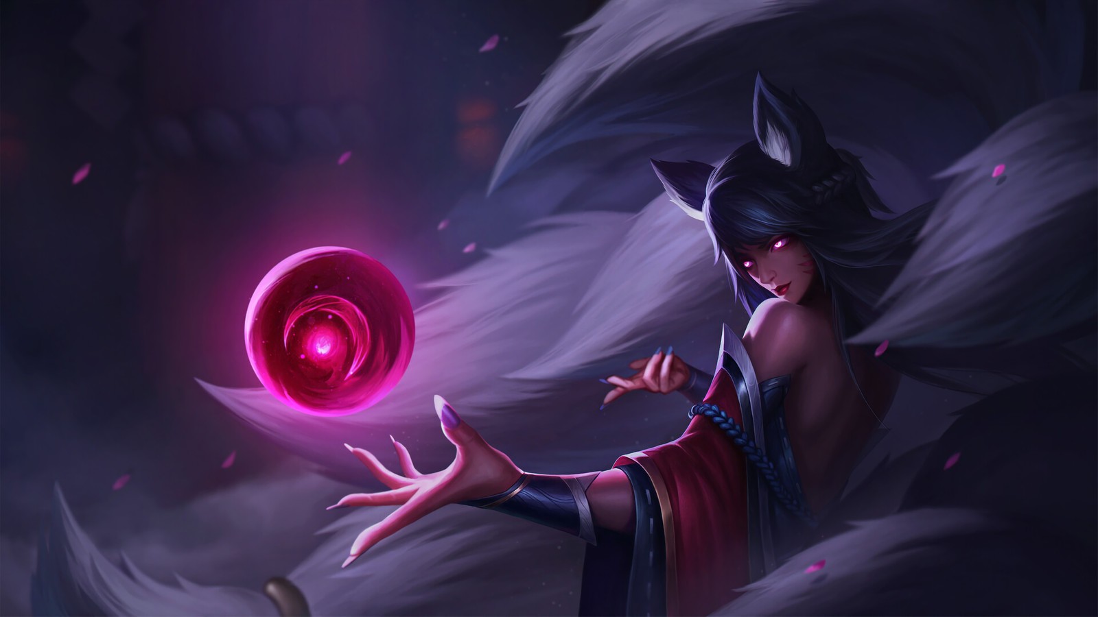 Женщина с красным шаром в руке (ахри, ahri, lol, league of legends, видеоигра)