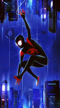 Dynamischer Spider-Man: Miles Morales in urbaner Tanzillustration