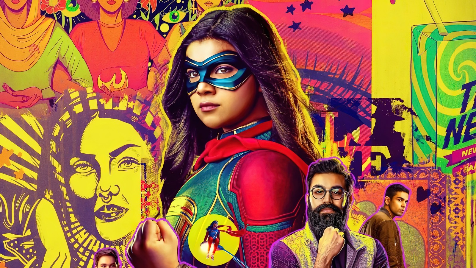 A poster of a woman in a superhero costume with a mask on (ms marvel series, disney plus, tv series, kamala khan, ms marvel)