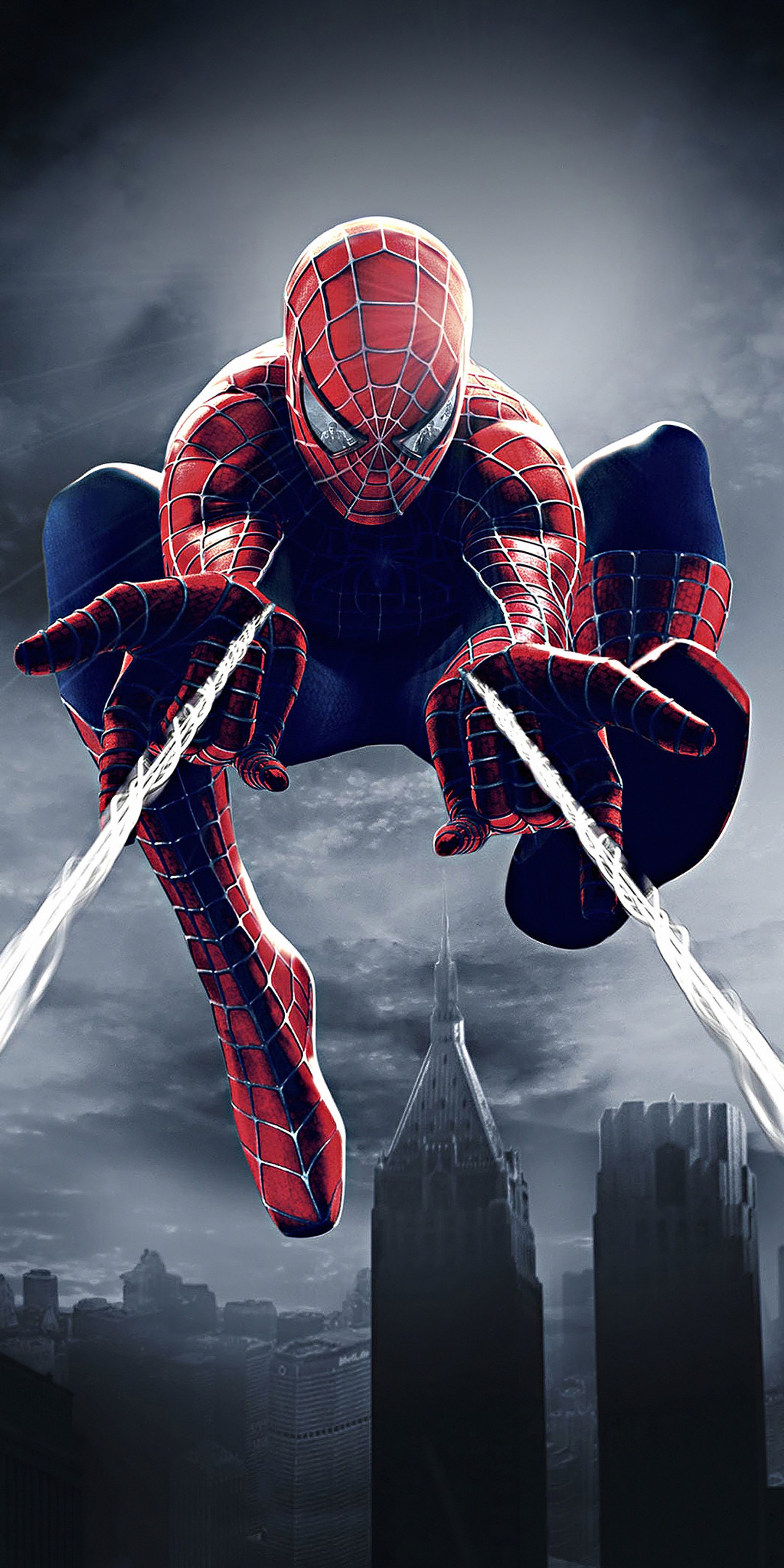 Spider - man flying through the air with his arms spread wide (poster, columbia pictures, superhero, cartoon, red)