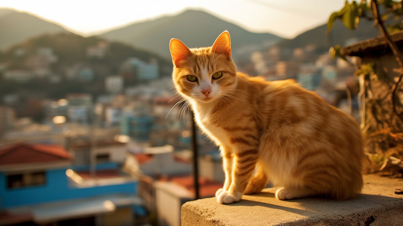 Hay un gato sentado en un borde mirando a la cámara (cat, animales, animal)