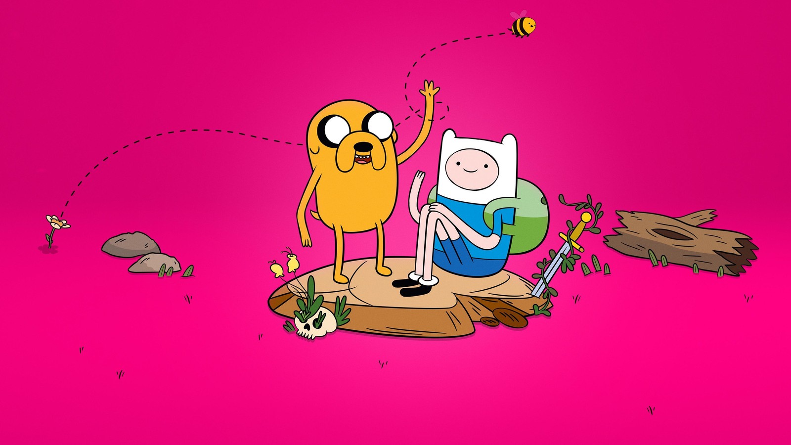 cartoon network, adventure time, jake, finn, pink background wallpaper