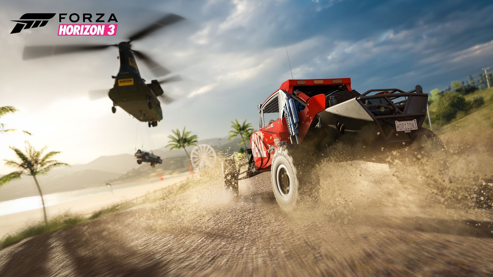 Captura de pantalla de forza horizon 3 de un coche y un helicóptero (forza horizon 3, forza horizon, todoterreno, especialista, suelo)